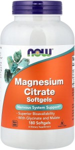 Cytrynian Jabłczan Glicynian Magnezu  Now Foods 180 kapsułek Magnez Magnesium Citrate